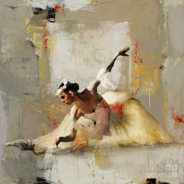 Ballerina Art Print featuring the painting Ballerina dance on the floor 01 by Gull G