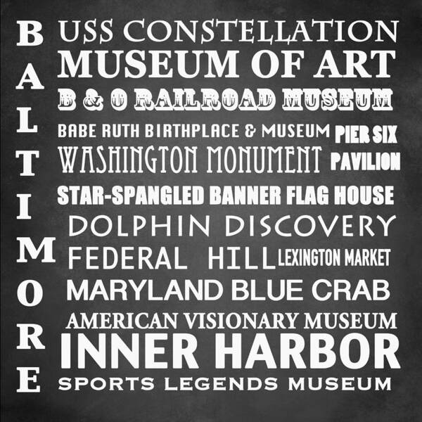 Baltimore Maryland Famous Landmarks Art Print featuring the digital art Baltimore Famous Landmarks by Patricia Lintner