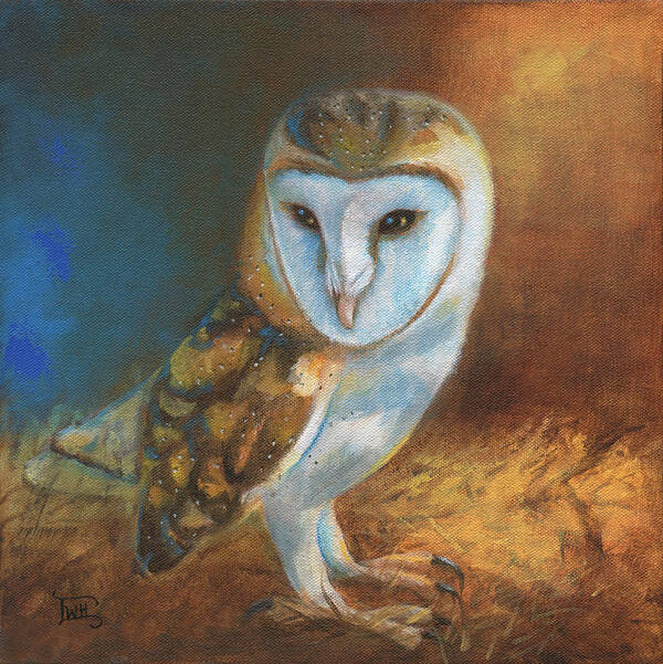 Barn Owl Art Print featuring the painting Barn Owl Blue by Terry Webb Harshman