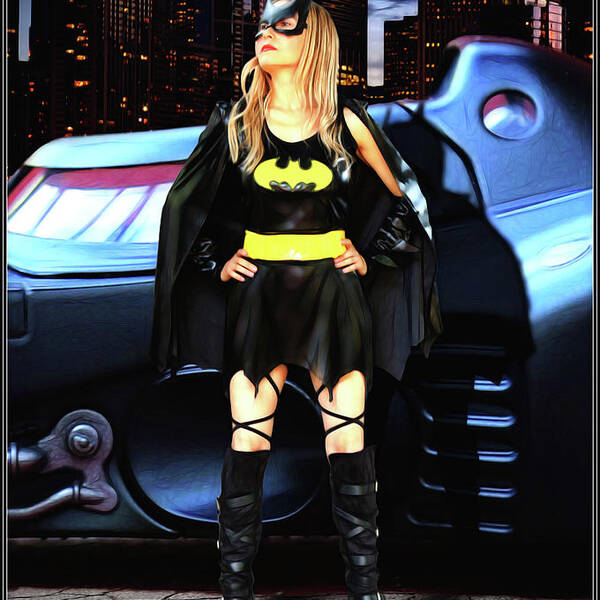 Bat Girl Art Print featuring the photograph Bat Gal in the City by Jon Volden