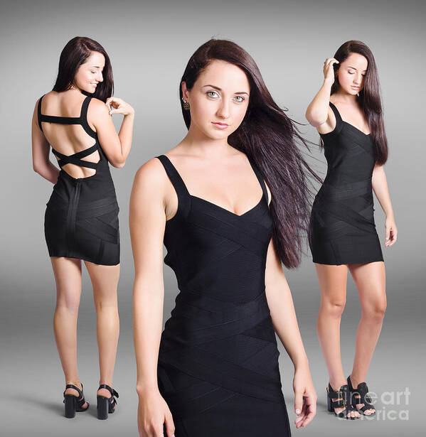 Fashion Art Print featuring the photograph Beautiful young woman showcasing black dress by Jorgo Photography