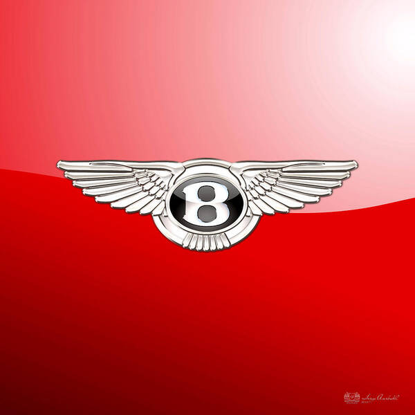 Wheels Of Fortune� Collection By Serge Averbukh Art Print featuring the photograph Bentley 3 D Badge on Red by Serge Averbukh