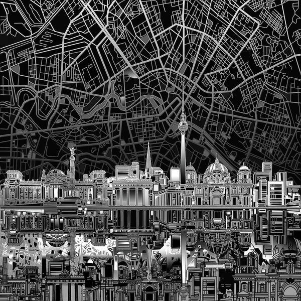 Berlin Art Print featuring the digital art Berlin City Skyline Abstract 4 by Bekim M