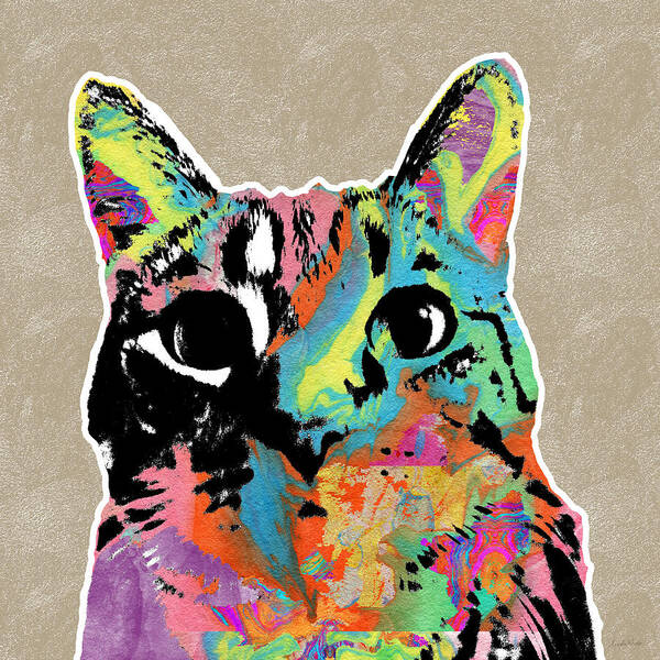 Cat Art Print featuring the mixed media Best Listener Kitty- Pop Art by Linda Woods by Linda Woods