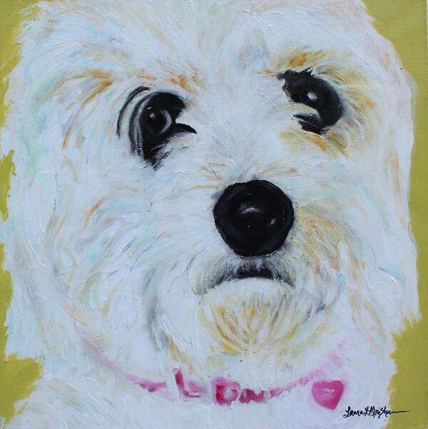 Dogs Art Art Print featuring the painting Bichon Frise-King Charles Cavalier Spaniel Mix - Molly by Laura Grisham