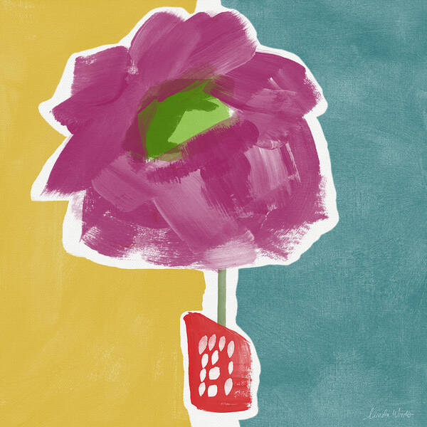 Modern Art Print featuring the painting Big Purple Flower in A Small Vase- Art by Linda Woods by Linda Woods