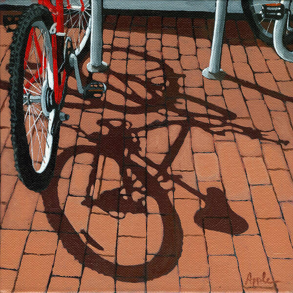 Bicycles Art Print featuring the painting Bike and Bricks by Linda Apple