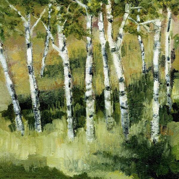 Trees Art Print featuring the painting Birches on a Hill by Michelle Calkins