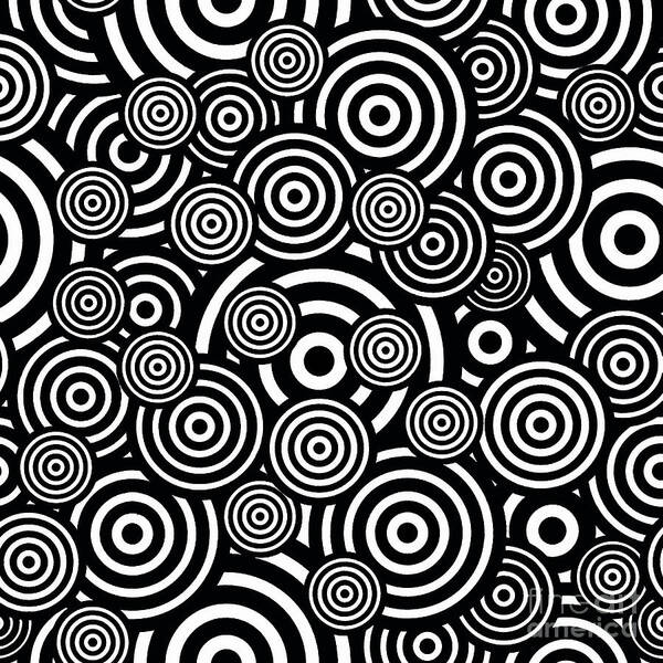 Black Art Print featuring the painting Black And White Bullseye Abstract Pattern by Saundra Myles