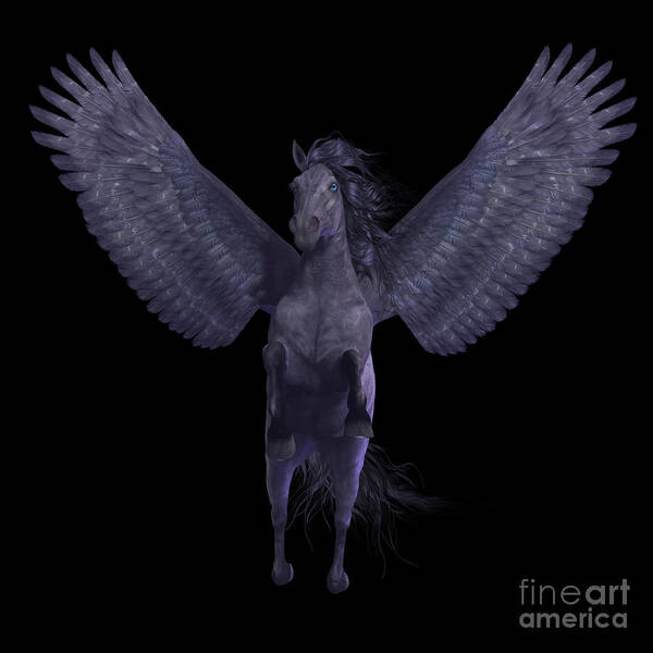 Pegasus Art Print featuring the painting Black Pegasus on Black by Corey Ford