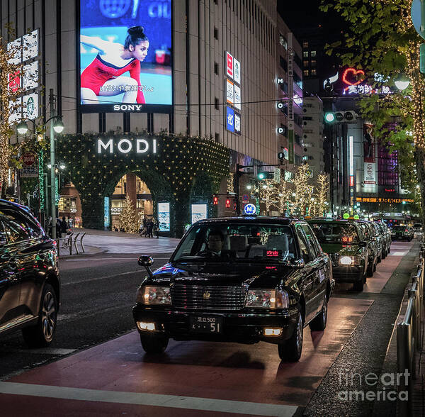 People Art Print featuring the photograph Black Taxi in Tokyo, Japan by Perry Rodriguez