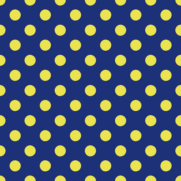 Blue and Yellow Polka Dots- Art by Linda Woods Art Print by Linda