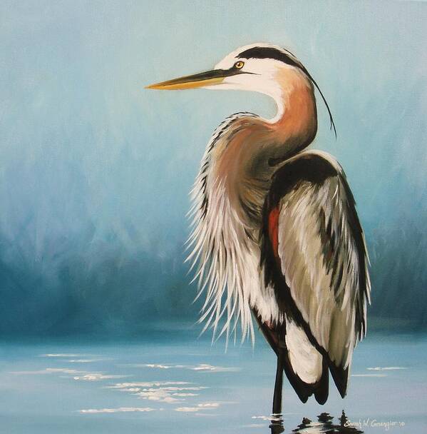 Great Blue Heron Art Print featuring the painting Blue Heron by Sarah Grangier
