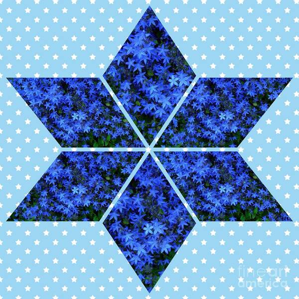 Blue Star Flowers Art Print featuring the mixed media Blue Star Flowers Star by Joan-Violet Stretch