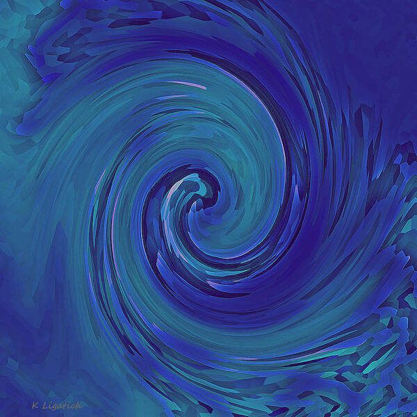 Abstract Art Print featuring the digital art Blue Wave by Kerri Ligatich