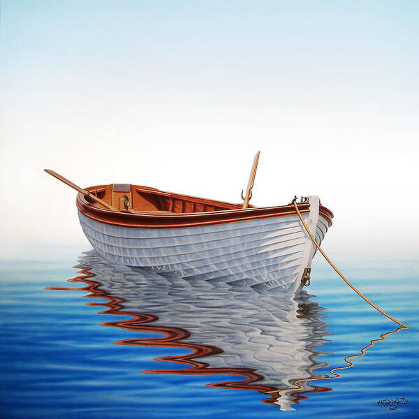 Boat Art Print featuring the painting Boat in a Serene Sea by Horacio Cardozo
