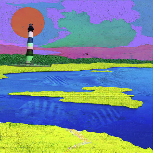 Lighthouse Art Print featuring the digital art Bodie Island Shores by Rod Whyte