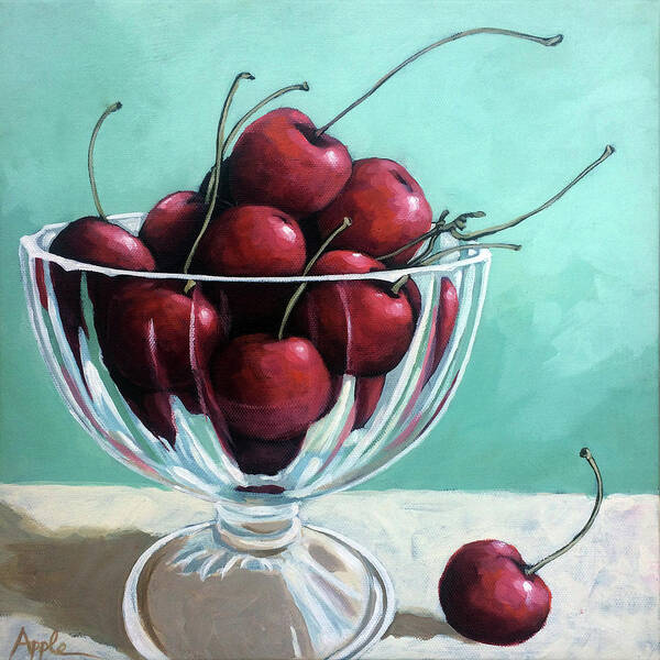 Cherries Art Print featuring the painting Bowl of Cherries by Linda Apple