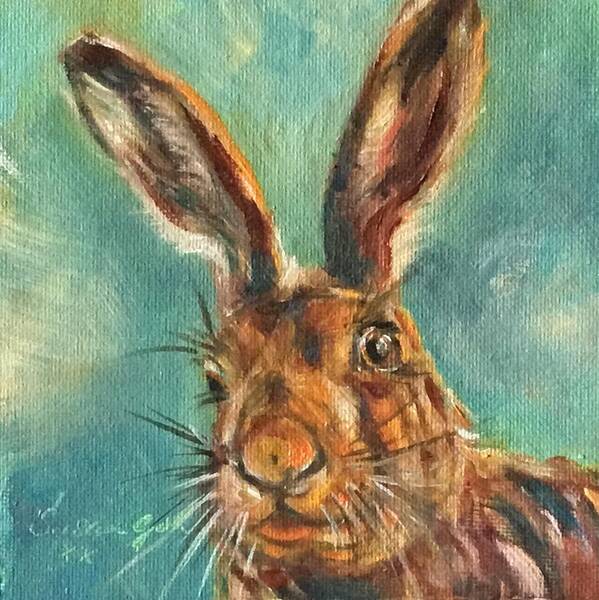 Brown Hare 6 X 6 Oil Painting On Canvas Bonded On1.5 Depth Cradle Panel. Ready To Hang Art Print featuring the painting Brown Hare by Susan Goh