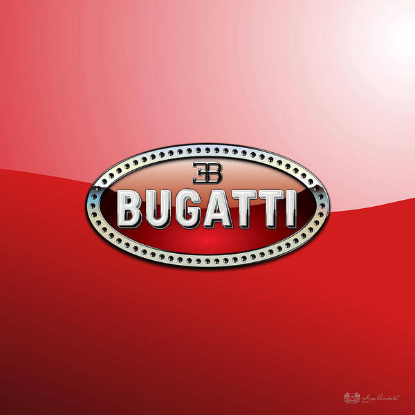 �wheels Of Fortune� Collection By Serge Averbukh Art Print featuring the photograph Bugatti - 3 D Badge on Red by Serge Averbukh