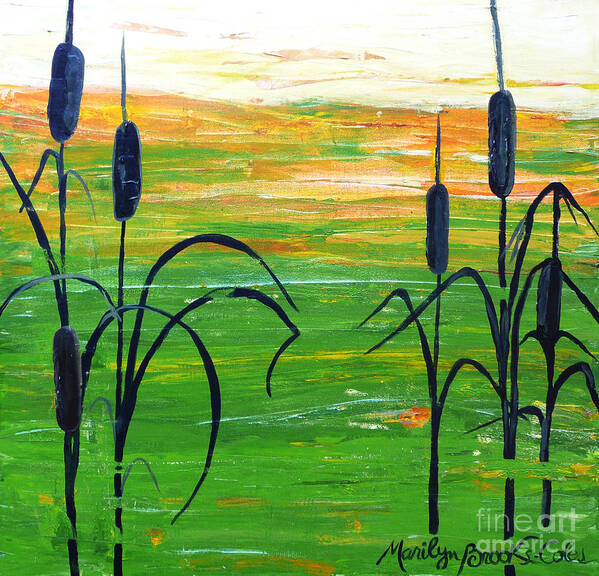 Painting Art Print featuring the painting Bullrushes by Marilyn Brooks