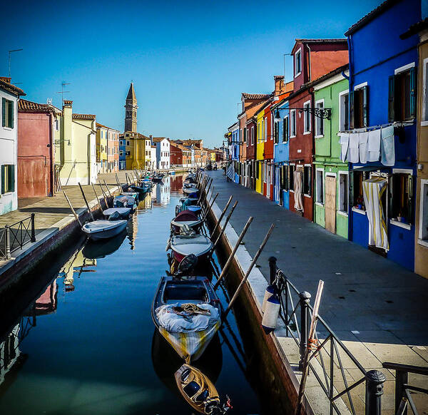 Burano Art Print featuring the photograph Burano Canal Clothesline by Pamela Newcomb