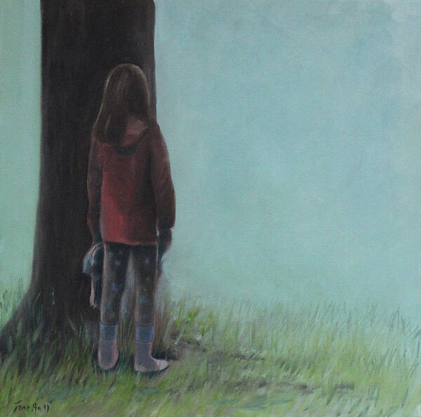 Girl Art Print featuring the painting By the Tree by Tone Aanderaa