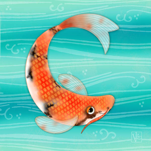 Letter C Art Print featuring the digital art C is for Cal the Curious Carp by Valerie Drake Lesiak