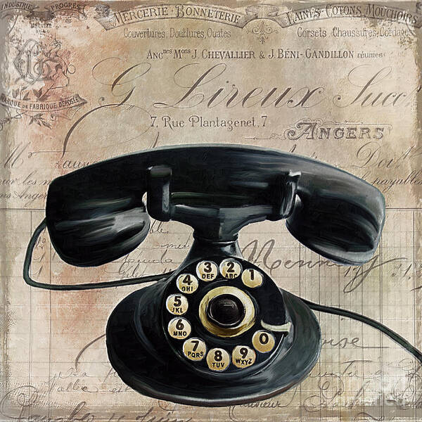 Vintage Phone Art Print featuring the painting Call Waiting II by Mindy Sommers