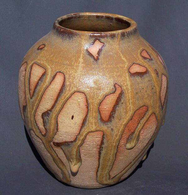 Clay Art Print featuring the ceramic art Caramel Drizzle Wheel Thrown Pot by Carolyn Coffey Wallace