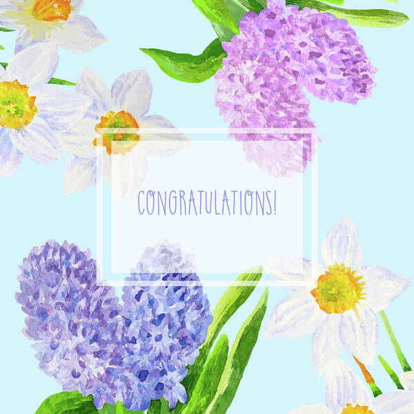 Bouquet Art Print featuring the digital art Card with spring flowers by Natalia Piacheva