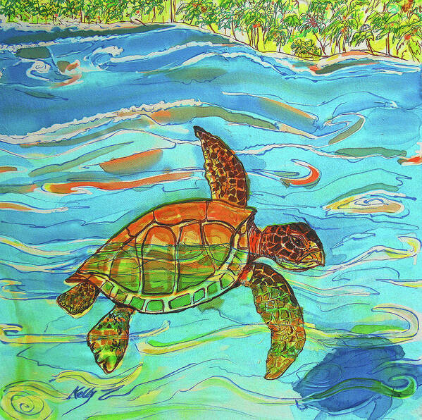 Sea Turtle Art Print featuring the painting Caribbean Sea Turtle by Kelly Smith