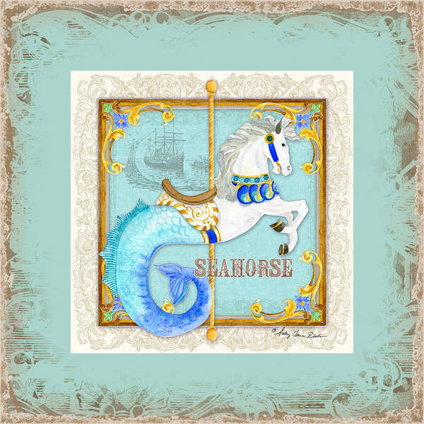 Carousel Art Print featuring the painting Carousel Dreams - Seahorse by Audrey Jeanne Roberts