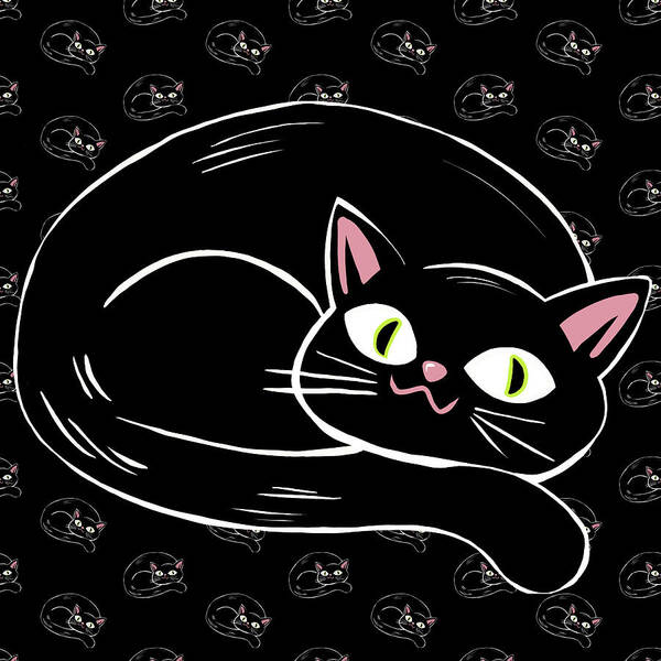 Cat Art Print featuring the painting Cattywampus Black Cat Pattern by Little Bunny Sunshine
