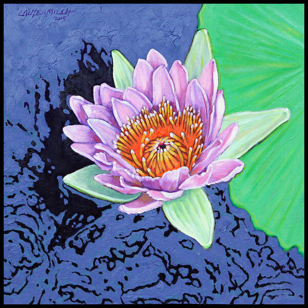 Water Lily Art Print featuring the painting Center of Beauty by John Lautermilch