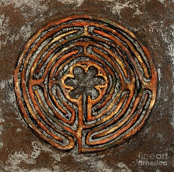 Chartres Style Labyrinth Art Print featuring the painting Chartres Style Labyrinth Earth Tones by Anne Cameron Cutri