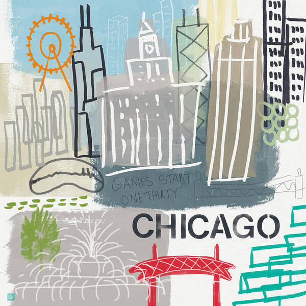 Chicago Art Print featuring the painting Chicago Cityscape- Art by Linda Woods by Linda Woods