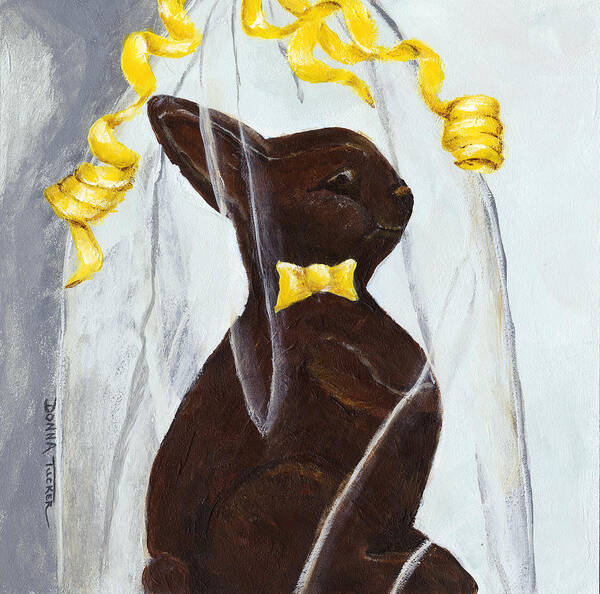 Cellophane Wrapped Bunny Art Print featuring the painting Chocolate Easter Bunny by Donna Tucker
