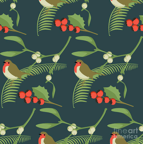 Mistletoe Art Print featuring the digital art Christmas Robin by Claire Huntley