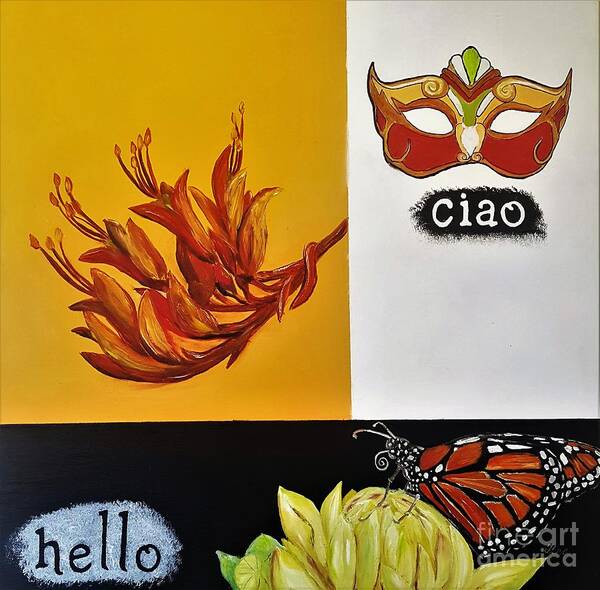 Words Art Print featuring the painting Ciao Means Hello by Tracey Lee Cassin