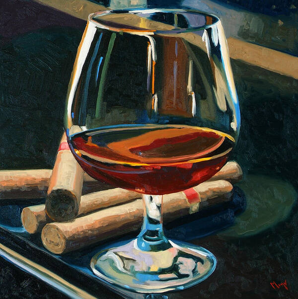 Hampden-sydney Art Print featuring the painting Cigars and Brandy by Christopher Mize