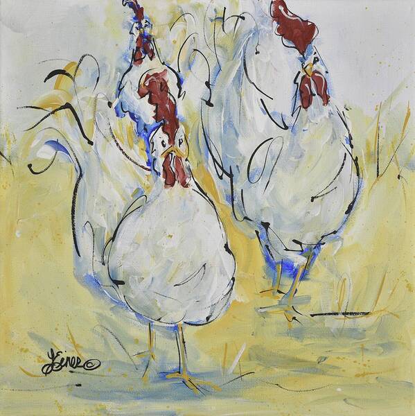 Chicken Art Print featuring the painting Coop Committee by Terri Einer