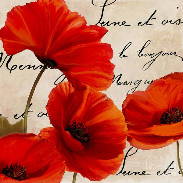 Poppies Art Print featuring the painting Coquelicots Rouge I by Mindy Sommers