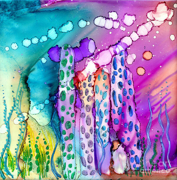 Coral Art Print featuring the painting Coral Columns by Alene Sirott-Cope