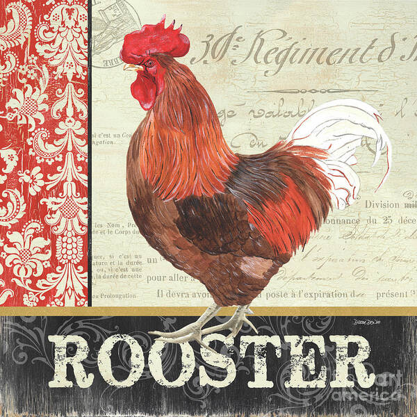 Chicken Art Print featuring the painting Country Rooster 2 by Debbie DeWitt