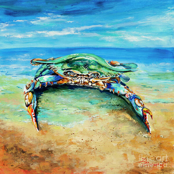 Louisiana Blue Claw Crab Art Print featuring the painting Crabby at the Beach by Dianne Parks