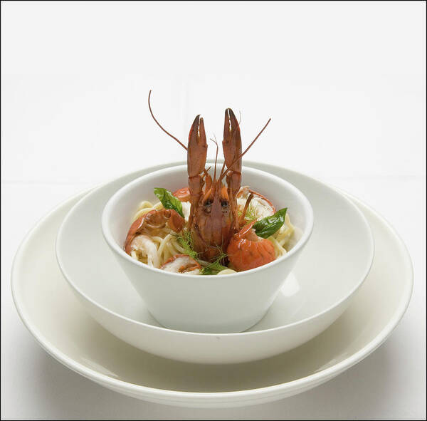 Food Art Print featuring the photograph Crayfish with noodles by Frank Lee