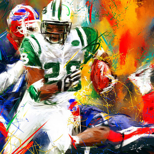 Curtis Martin Art Print featuring the painting Curtis Martin New York Jets by Lourry Legarde