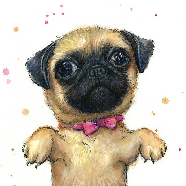 Pug Art Print featuring the painting Cute Pug Puppy by Olga Shvartsur