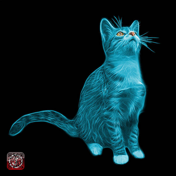 Cat Art Print featuring the painting Cyan Cat Art - 3771 BB by James Ahn